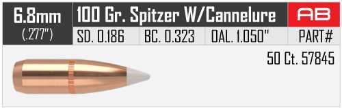 Nosler 6.8mm .277 Diameter 100 Grain AccuBond With Cannelure 50 Count