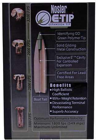 Nosler E-Tip 338 Cal. 200 Grain Spitzer Bullet Md: 59186