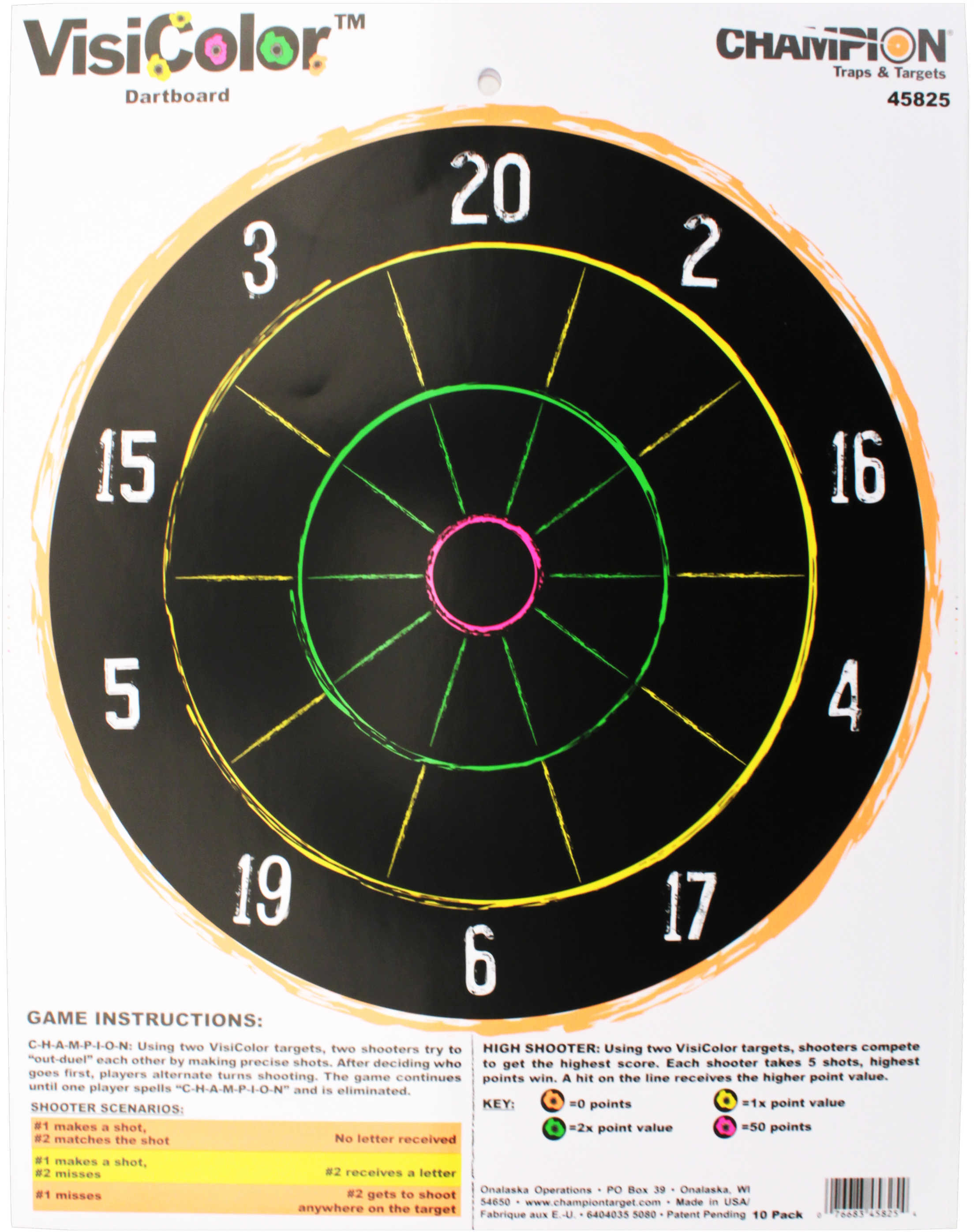 Champion Traps And Targets Visicolor Dart Board (10/Pk)