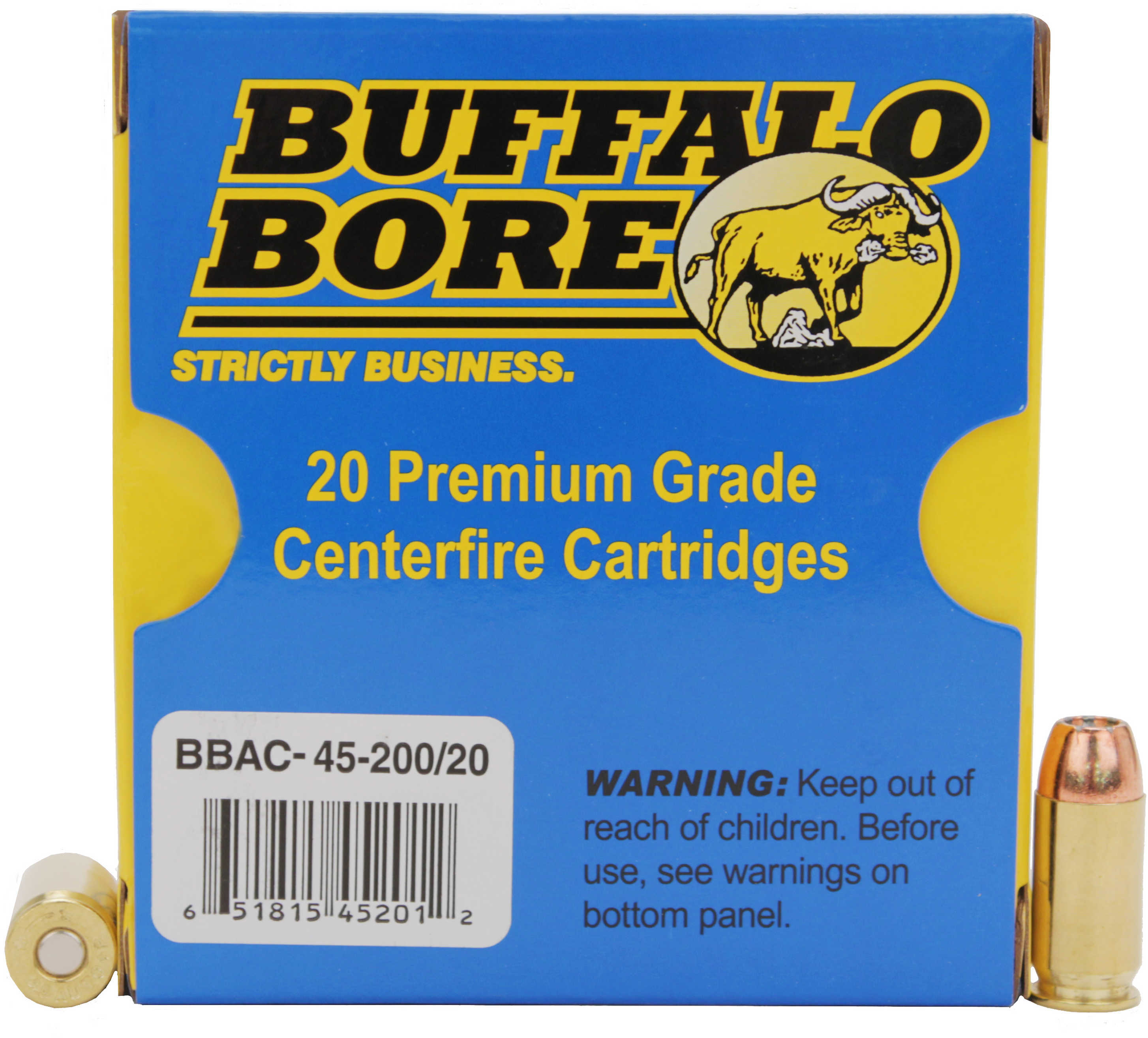 45 ACP 200 Grain Hollow Point Rounds Buffalo Bore Ammunition