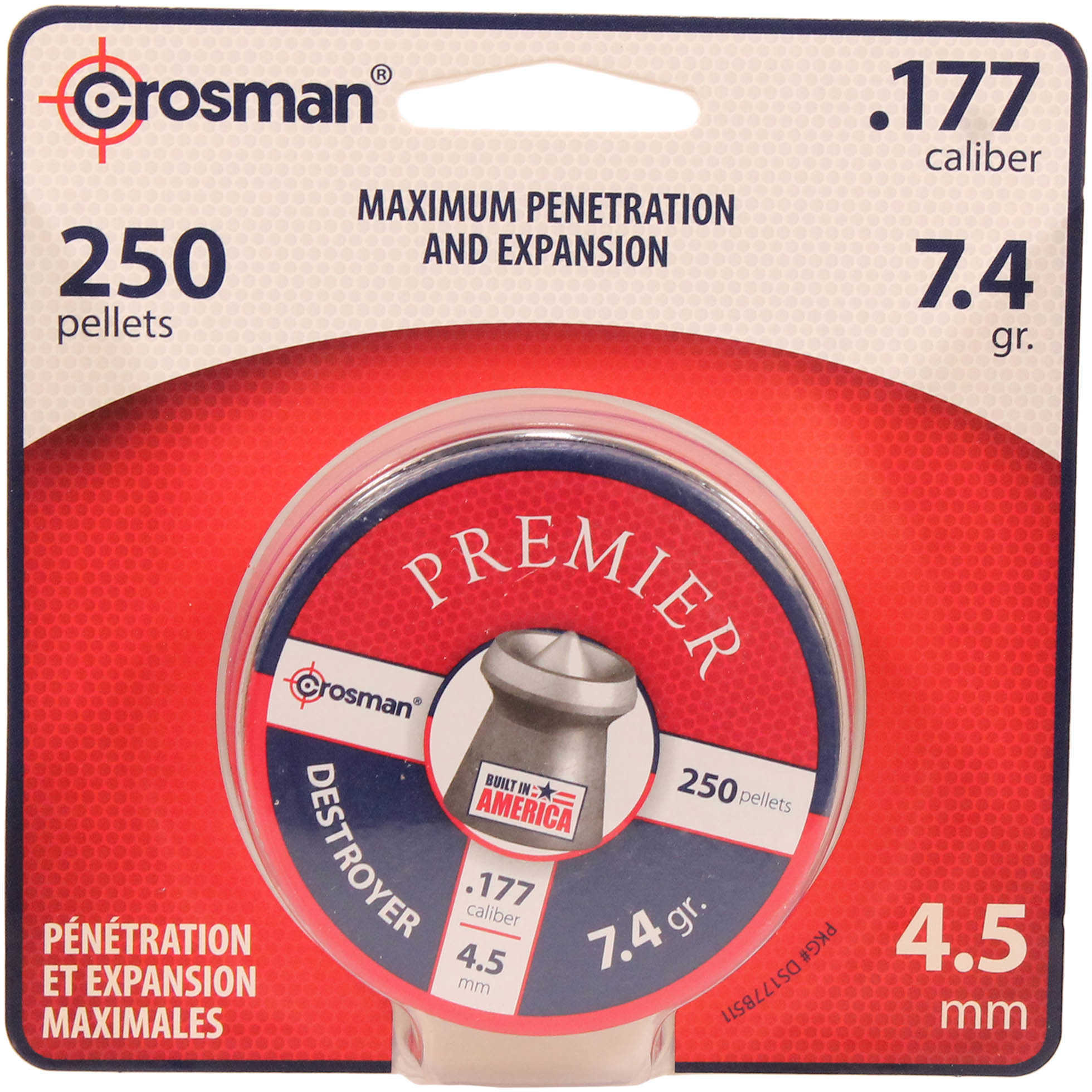 Crosman Destroyer Pellets 177PEL Pointed/Dished Rim Tin 250/Ctn DS177