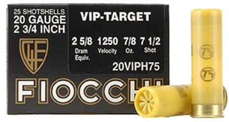 20 Gauge 2-3/4" Lead 7-1/2  7/8 oz 25 Rounds Fiocchi Shotgun Ammunition