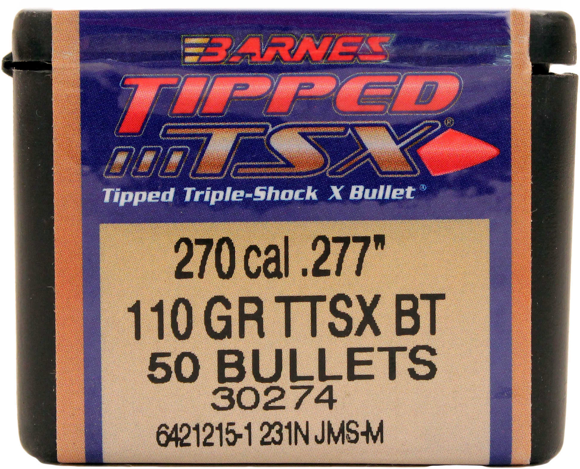 Barnes 270 Caliber .277 Diameter 110 Grain Poly-Tipped Triple Shock Boat Tail 50 Count