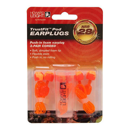 Howard Leight R02237 TrustFit Pod Corded Earplugs 28 Db Orange/Yellow 3 Pair