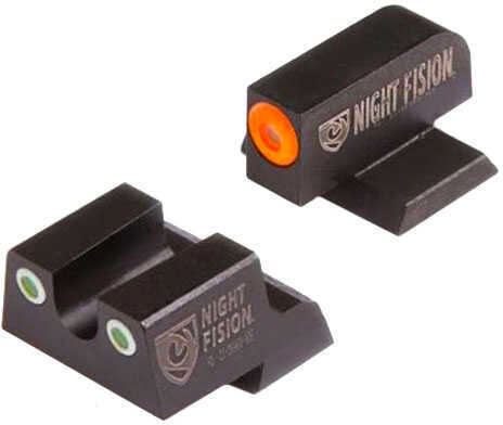 Night Fision SPR226003OGW Sight Set Square Springfield XD/XD(M)/XD-M2 Green Tritium w/Orange Outline Front