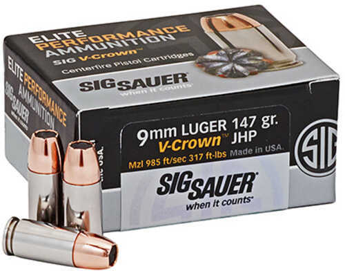 9mm Luger 147 Grain Jacketed Hollow Point 50 Rounds Sig Sauer Ammunition