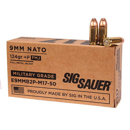 9mm Luger 124 Grain Full Metal Jacket 50 Rounds Sig Sauer Ammunition