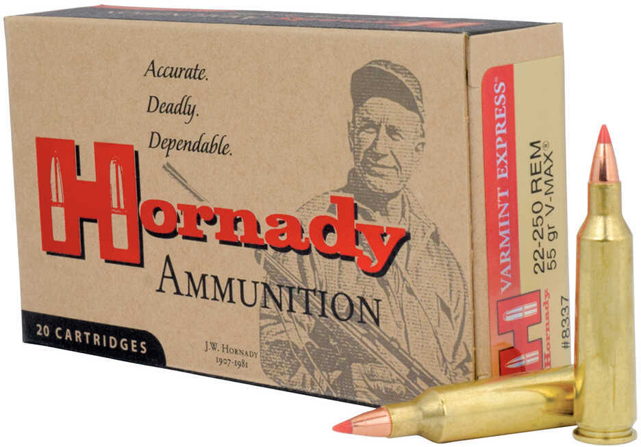 Hornady Varmint Express Rifle  Ammunition .22-250 Rem 55 Gr V-Max 3680 Fps - 20/Box