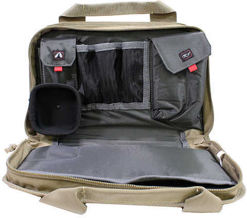 G*Outdoors GPS-1308PCRK Double Pistol Case With Ammo Dump Cup Rifle Green W/Khaki Trim 1-2 Handguns