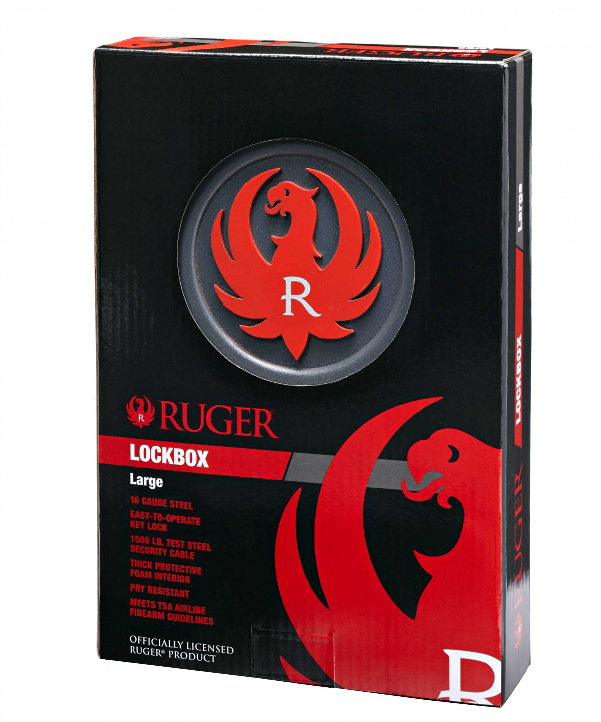 SnapSafe Ruger® Lock Box Large 9.5" x 6.5" 1.75" Weighs lbs Black Finish Key 16 Gauge Steel Cable Included 7520