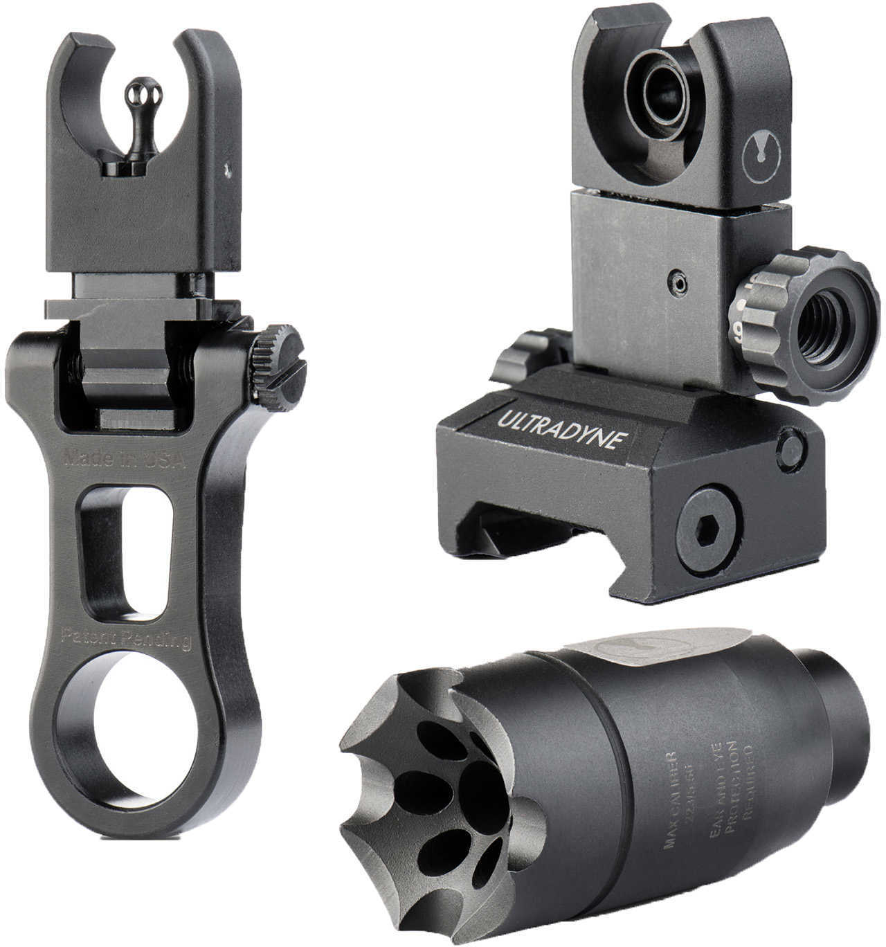 Ultradyne USA C4 Front & Rear Sight Combo with ATHENA Compensator Black Sights fit Picatinny Rails fits 1/2X