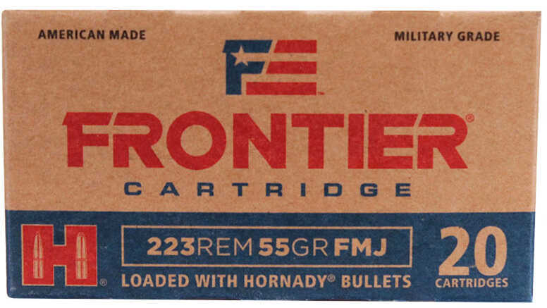 Hornady 223 Remington Frontier Cartridge Military Grade 55 Grains Full Metal Jacket Ammo 20 Round Box Md: FR100