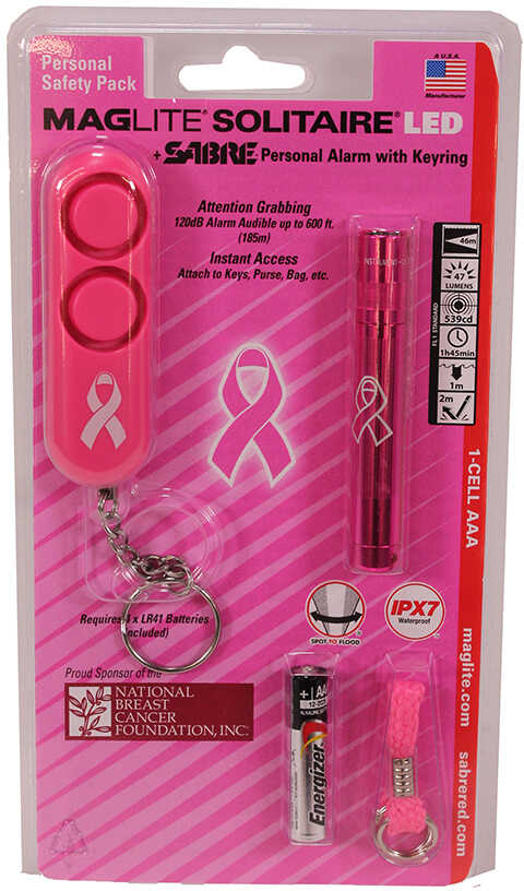 Maglite Sj3AUD6 Solitaire & Personal Alarm Combo Pink