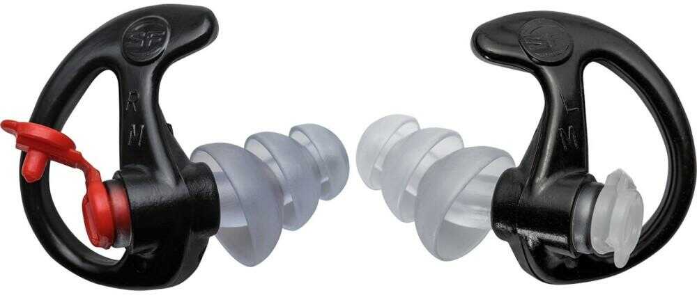 EP4 Sonic Defenders Plus 1 Pair - Medium Black 24Db NRR With Attached Stopper Plugs inserted 3-Flange Earplug Tr