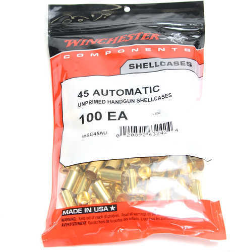 Winchester Unprimed Brass Cases 45 ACP 100/Bag Md: WSC45Au