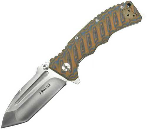 Proelia TX020 Folder 4in Silver Drop Blade Brown/Blue G-10