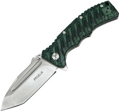 Proelia TX010 Folder 4in Silver Tanto Blade Black/Green G-10