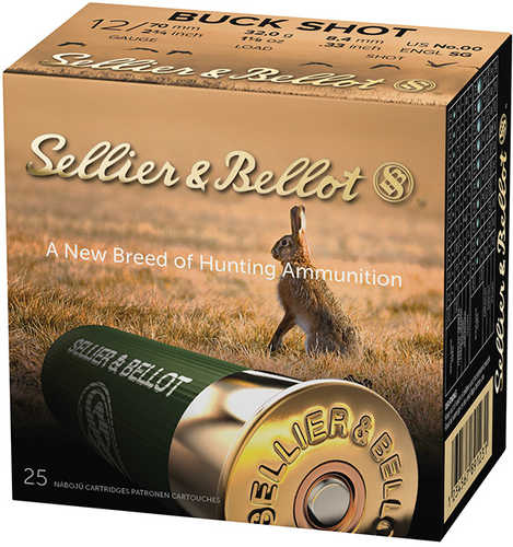 12 Gauge 2-3/4" Lead 00 Buck  9 Pellet 25 Rounds Sellier & Bello Shotgun Ammunition