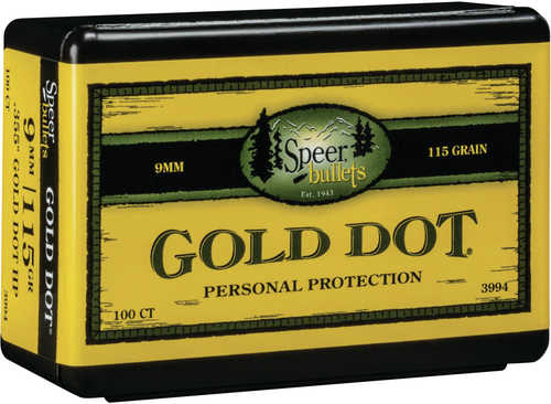 Speer Bullets 3994 Gold Dot Personal Protection 9mm .355 115 GR Hollow Point (HP) 100 Box