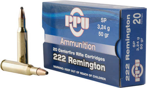 PPU Rifle Ammunition .222 Rem 50 Gr SP 3140 Fps 20/ct