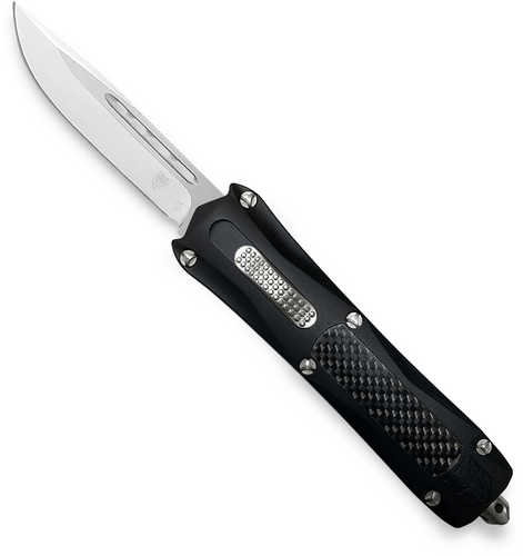 CobraTec Knives King 4" OTF Drop Point Plain D2 Steel Blade Black Anodized Aluminum W/Carbon Fiber Inlay