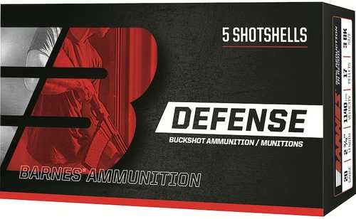 20 Gauge 2-3/4" Lead 3 Buck  17 Pellets 5 Rounds Barnes Shotgun Ammunition