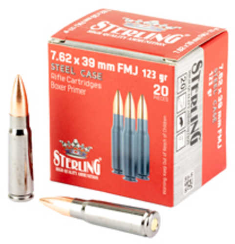 Sterling 7.62X39mm 123 Grain Full Metal Jacket (FMJ) Steel Cased Ammo 20 Round Box