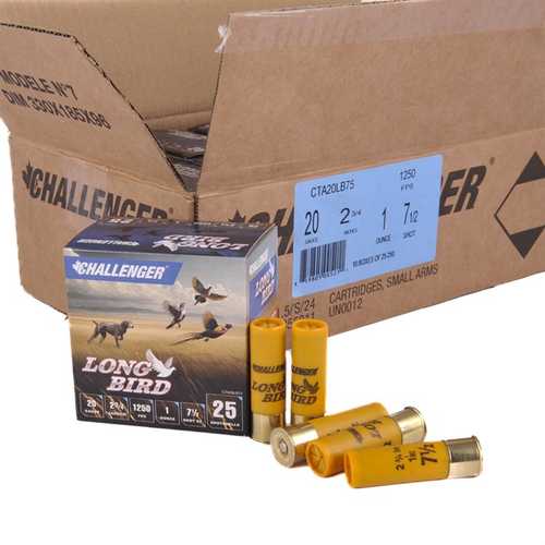 Challenger Long Bird 20 Ga 2 3/4" #7.5 1Oz Shotgun Ammo 250 Rounds