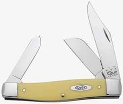 Case 00203 Yellow Synthetic Stockman Folding Clip Point/Spey Plain Tumble Polish Carbon Steel Blade/Smooth Yellow Synthe