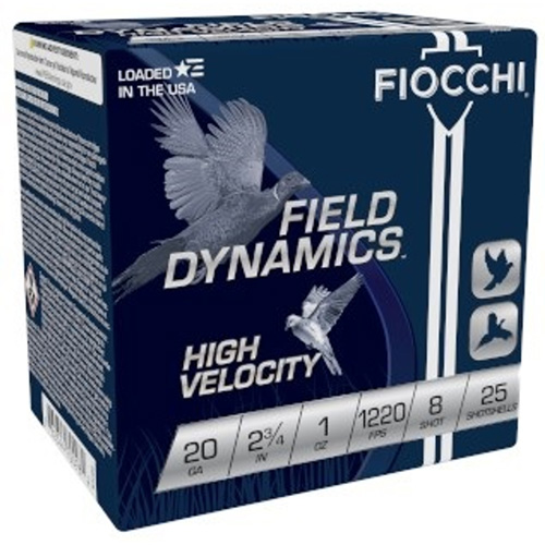 20 Gauge 2-3/4" Lead #8  1 oz 25 Rounds Fiocchi Shotgun Ammunition