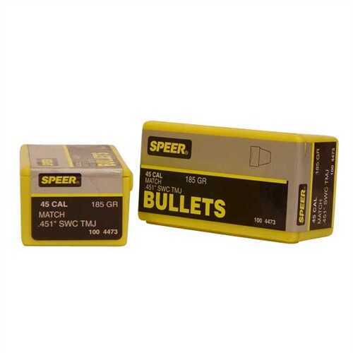 Speer 45 Caliber 185 Grain Semi Wad Cutter Encased Uni-Core Full Jacket 100/Box Md: 4473 Bullets