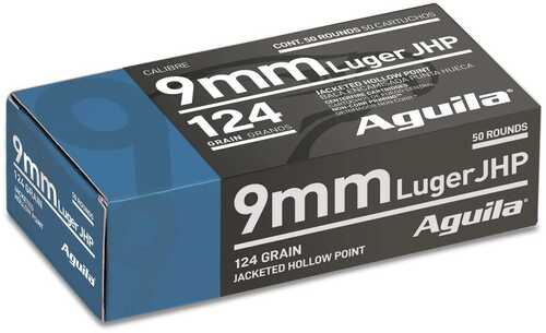 Aguila Handgun Ammunition 9mm Luger 124 Gr JHP 1130 Fps 50/ct