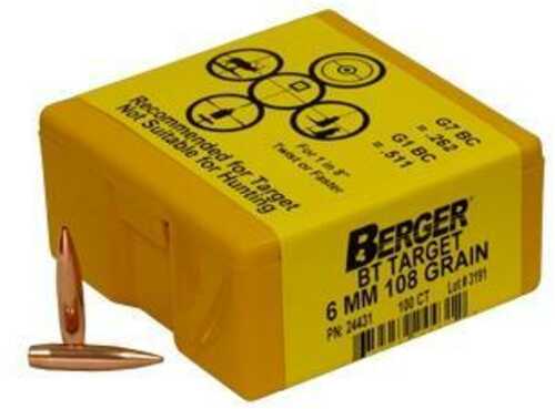 Berger Match Grade Target Bullets 6mm .243" 108 BT 100/Box