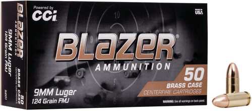CCI Blazer Brass Handgun Ammunition 9mm Luger 124 Gr FMJ 1090 Fps 50/ct