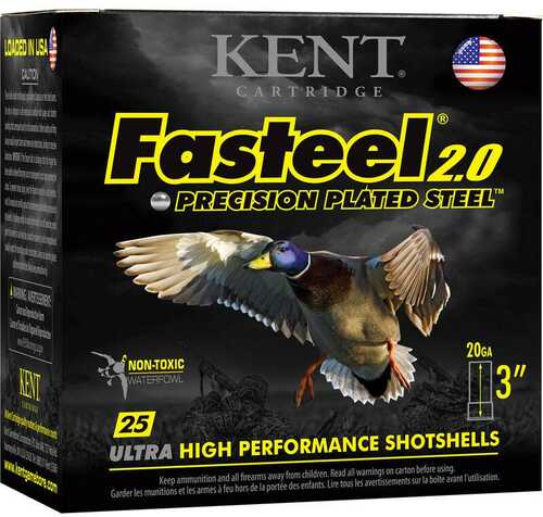 Kent Fasteel + Precision Plated Steel Waterfowl Shotshells 20ga 3" 1oz 1350 Fps  #2 & #4 25/ct