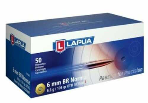 Lapua Open Tip Match Rifle Ammo 6mm BR Norma 105 Grain Scenar-L 2674 Fps, 50 Rounds