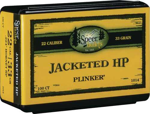 Speer Plinker Jacketed Rifle Bullet .22 Hornet .224" 33 Gr JHP 100/ct