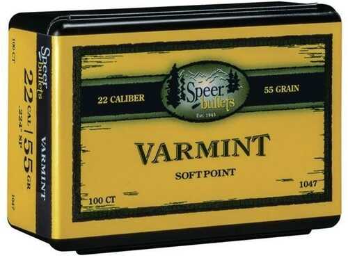 Speer Varmint Soft Point Rifle Bullets .224 Cal .224" 55 Gr JSP 100/ct