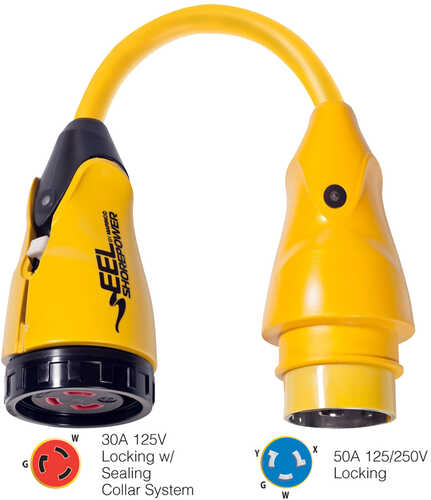 Marinco P504-30 EEL 30A-125V Female to 50A-125/250V Male Pigtail Adapter - Yellow