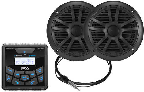 Boss Audio MCKGB450B.6 Marine Package - In-Dash Gauge Digital Media AM/FM/BT Receiver w/6.5" Speakers Black