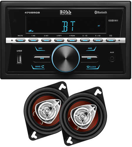 Boss Audio 470BRGB Kit - AM/FM/BT Stereo &amp; Pair of CH3220 3.5" Speakers - Black