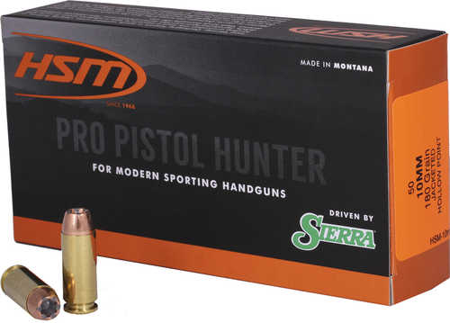 HSM Pro Pistol Hunter Ammunition 10mm Auto Sierra JHP 180 gr. 50 rd. Model: HSM-10mm-15-N