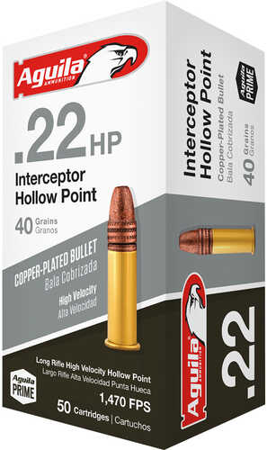 Aguila Special Interceptor Rimfire Ammo 22 LR. 40 gr. HP 50 rd. Model: 1B220321