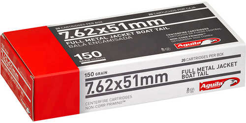 Aguila Rifle Ammo 7.62x51mm 150 gr. FMJBT 20 rd. Model: 1E762110