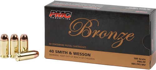 PMC Bronze Pistol Ammo 40 S&W FMJ FP 180 gr. 50 rd. Model: 40E