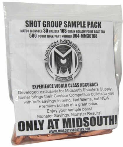 Bulk Bullets Match Monster 30 Caliber 168 Grain Boat Tail Hollow Point Shot Group Sample 20 Count