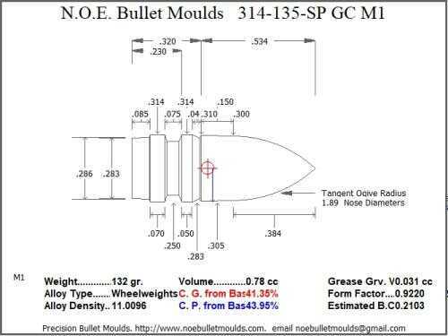 Bullet Mold 2 Cavity Aluminum .314 caliber Gas Check 135gr with Spire point profile type. Designed for use in 7