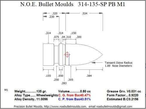 Bullet Mold 3 Cavity Aluminum .314 caliber Plain Base 135gr with Spire point profile type. Designed for use in