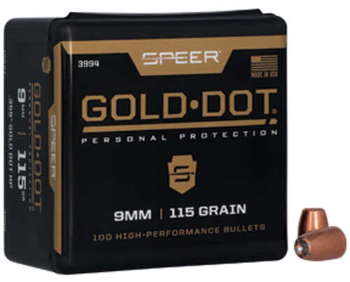 Speer Ammunition Gold Dot .355 Diameter 9MM 115 Grain Hollow Point 100 Count 3994