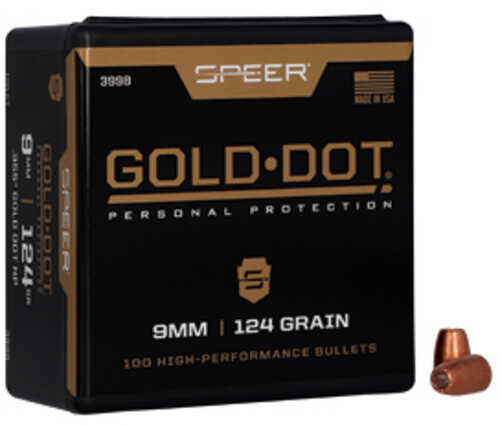 Speer Ammunition Gold Dot .355 Diameter 9MM 124 Grain Hollow Point 100 Count 3998